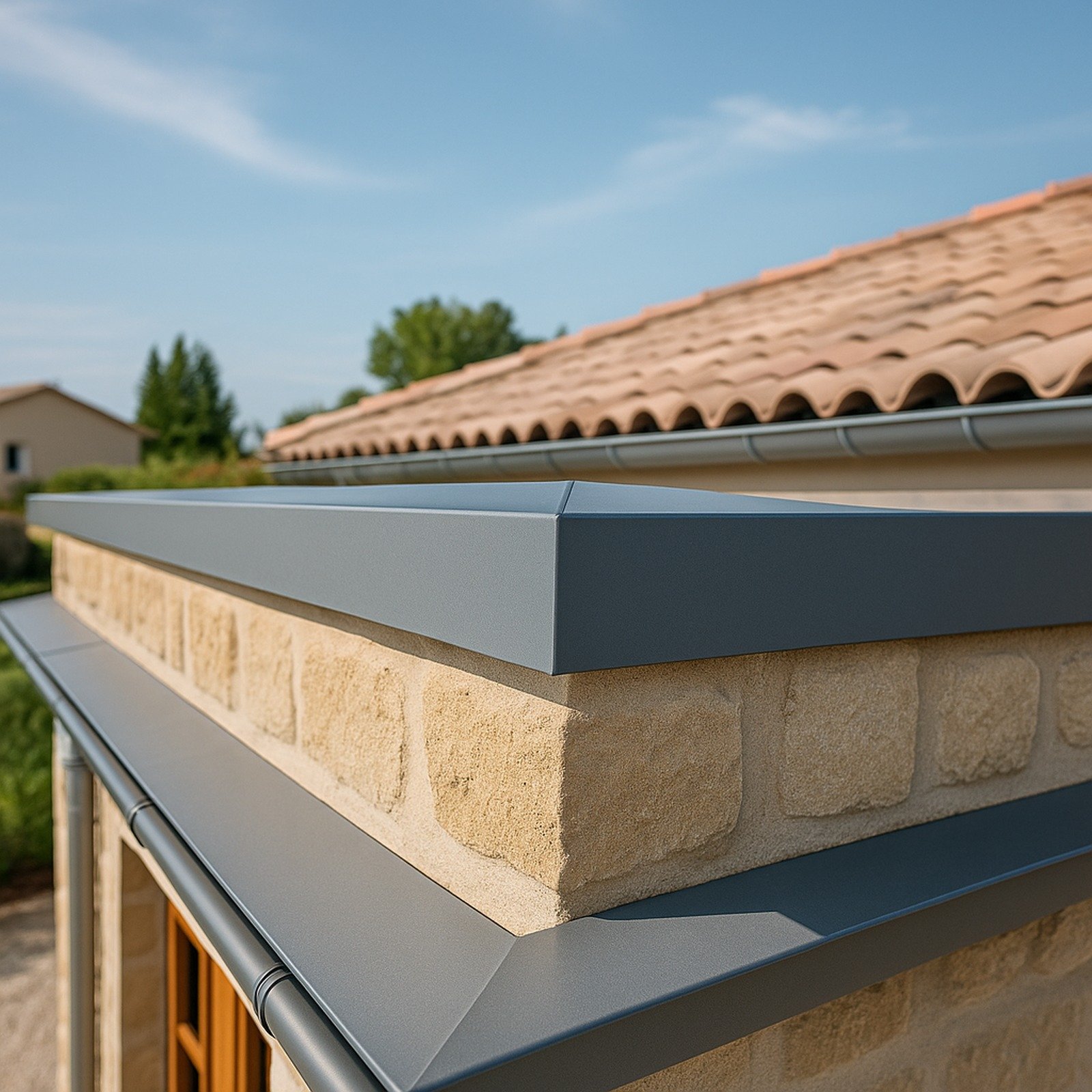 Couvertines aluminium sur acrotère
 et muret en Provence