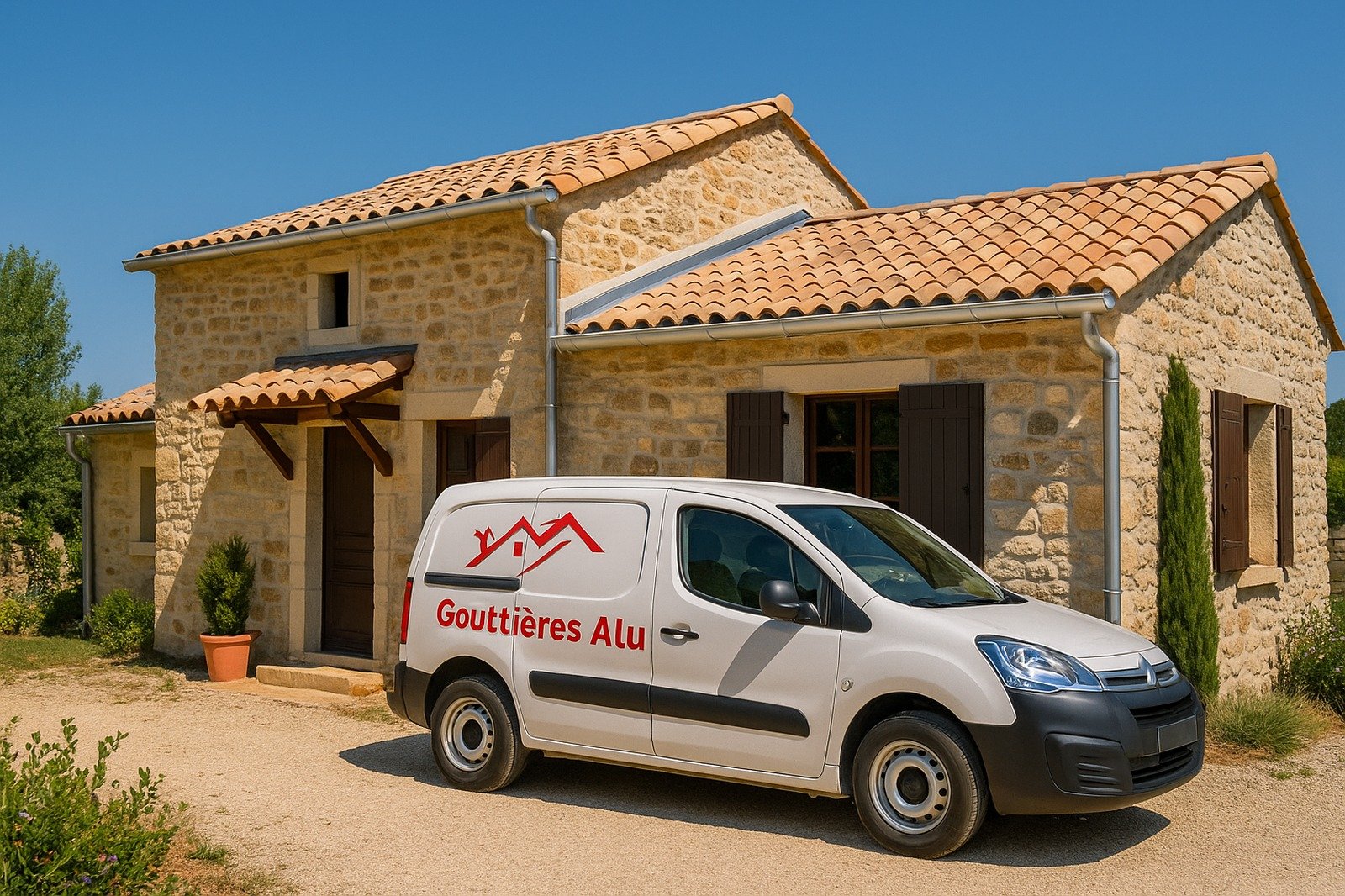 Maison provençale en Vaucluse équipée de gouttières aluminium