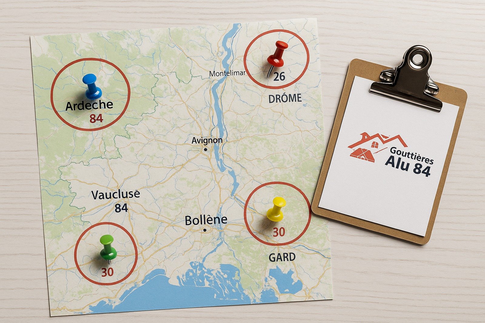 Carte illustrant les zones d'intervention de Gouttières Alu 84 en Provence